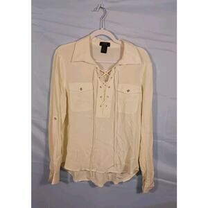 DM Donna Moore Tunic Women's Medium Ivory  Long Sleeve Laced Rayon